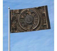 Drapeau d'extérieur double face de 0,9 x 1,5 m avec 2 œillets en laiton à engrenages mécaniques steampunk, drapeau de cour toutes saisons pour jardin, pelouse, décoration extérieure