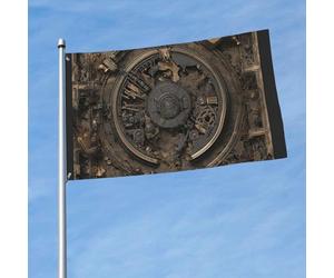 Drapeau d'extérieur double face de 0,9 x 1,5 m avec 2 œillets en laiton à engrenages mécaniques steampunk, drapeau de cour toutes saisons pour jardin, pelouse, décoration extérieure