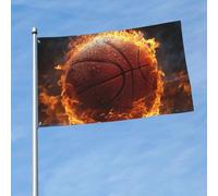 Drapeau d'extérieur double face de 0,9 x 1,5 m avec 2 œillets en laiton - Drapeau de basket-ball sur le feu - Drapeaux de jardin toutes saisons pour cour, pelouse, décoration extérieure