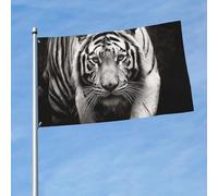 Drapeau d'extérieur double face de 0,9 x 1,5 m avec 2 œillets en laiton - Drapeau de cour tigre noir et blanc - Pour toutes les saisons - Pour jardin, pelouse, décoration extérieure