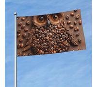 Drapeau d'extérieur double face de 0,9 x 1,5 m avec 2 œillets en laiton grains de café, hibou, drapeau de cour, drapeau de bienvenue pour jardin, cour, pelouse, décoration extérieure