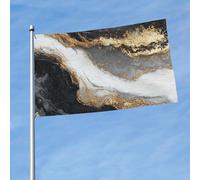 Drapeau d'extérieur double face de 0,9 x 1,5 m avec 2 œillets en laiton noir blanc doré marbre drapeau de cour toutes saisons pour cour, pelouse, décoration extérieure
