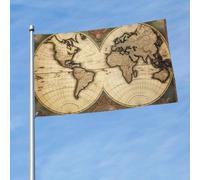 Drapeau d'extérieur double face de 0,9 x 1,5 m - Grande bannière de vacances avec 2 œillets en laiton - Carte du monde vintage - Drapeau de cour - Pour toutes les saisons - Pour jardin, pelouse