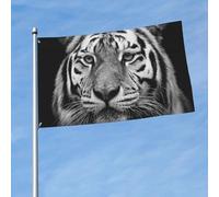 Drapeau d'extérieur double face de 0,9 x 1,5 m - Grande bannière de vacances avec 2 œillets en laiton - Drapeau de cour tigre noir et blanc - Pour toutes les saisons - Pour décoration extérieure