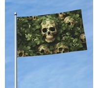 Drapeau d'extérieur double face de 0,9 x 1,5 m - Grande bannière de vacances avec 2 œillets en laiton - Fond vert crâne et feuilles - Drapeau de cour toutes saisons - Pour décoration extérieure