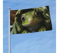 Drapeau d'extérieur double face de 0,9 x 1,5 m - Grande bannière de vacances avec 2 œillets en laiton - Grenouille verte qui sort sa tête - Drapeau de cour toutes saisons pour décoration extérieure