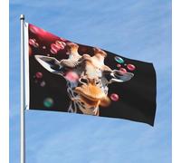 Drapeau d'extérieur double face de 61 cm avec 2 œillets en laiton - Girafe qui souffle des bulles - Drapeau de jardin toutes saisons pour cour, pelouse, décoration extérieure