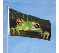 Drapeau d'extérieur double face de 61 cm avec 2 œillets en laiton, grenouille qui regarde hors du portefeuille, drapeau de cour toutes saisons, drapeaux de jardin pour cour, pelouse, décoration