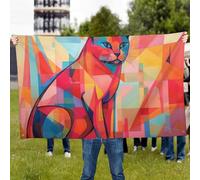 Drapeau d'extérieur en forme de chat d'art moderne du milieu du siècle - Bannière de jardin robuste avec œillets en laiton, résistante aux intempéries et à la décoloration, décoration de cour pour