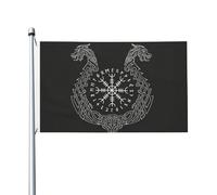 Drapeau D'extérieur En Polyester Avec Boussole Païenne De La Mythologie Nordique, Idéal Pour Décorer Un Mur Ou Un Jardin (90 X 150 Cm).