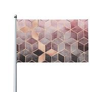 Drapeau d'extérieur en polyester avec œillets en laiton, cubes de dégradé gris rose, drapeaux de 3 x 5 pi