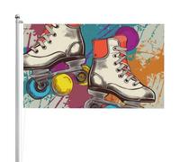 Drapeau d'extérieur rétro coloré avec imprimé patins à roulettes - 91 x 152 cm - Double face - Grande bannière d'extérieur pour cour, pelouse, porche, balcon, fête, décoration d'intérieur