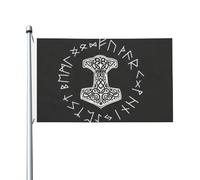 Drapeau D'extérieur Viking, Drapeau Marteau De Thor, Bannière Double Face Mythologie Nordique, Idéal Pour Décorer Un Mur Ou Un Jardin.