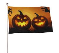 Drapeau d'Halloween à deux citrouilles avec visages sculptés 0,9 x 1,5 m - Bannière décorative pour cour, porche, pelouse, ferme