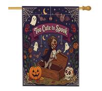 Drapeau d'Halloween amusant à poils métalliques pour maison de chien, 71,1 x 101,6 cm, double face pour décoration extérieure, cercueil gothique, fantôme effrayant, drapeau de maison, drapeau