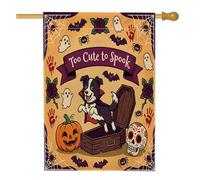 Drapeau d'Halloween amusant pour maison de chien Border Collie 71,1 x 101,6 cm double face pour décoration extérieure, cercueil gothique, fantôme effrayant, drapeau de maison, drapeau effrayant pour