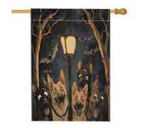 Drapeau d'Halloween amusant pour maison de chien de berger allemand 71,1 x 101,6 cm pour extérieur, maison hantée, château chiot, drapeau vertical standard en lin, drapeau effrayant pour la cour, la