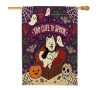 Drapeau d'Halloween amusant pour maison de chien Samoyèdes, 71,1 x 101,6 cm, double face pour décoration extérieure, cercueil gothique, fantôme effrayant, drapeau de maison, drapeau effrayant pour