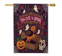 Drapeau d'Halloween amusant pour maison de chien Vizsla 71,1 x 101,6 cm double face pour décoration extérieure, cercueil gothique, fantôme effrayant, drapeau de maison, drapeau effrayant pour