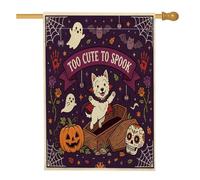 Drapeau d'Halloween amusant pour maison de chien Westie 71,1 x 101,6 cm double face pour décoration extérieure, cercueil gothique, fantôme effrayant, drapeau de maison, drapeau effrayant pour