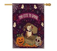 Drapeau d'Halloween amusant pour maison hérisson 71 x 101,6 cm double face pour décoration extérieure, cercueil effrayant, fantôme gothique, fantôme, drapeau de maison, drapeau effrayant pour