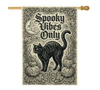 Drapeau d'Halloween avec citation de chat effrayant - 71 x 101 cm | Rouleau gothique, drapeau de cour, jack-o'-lanternes, croissant de lune, feuilles d'automne, impression double face