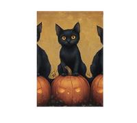 Drapeau d'Halloween avec illustration de chat noir et citrouille pour l'extérieur pour décoration de terrasse 71 x 101 cm double face