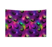 Drapeau d'Halloween Chauves-souris Violet Néon 3X5 Pieds Bannière de Jardin avec 4 Trous Décoration Intérieure Extérieure pour la Maison