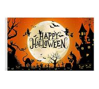 Drapeau d'Halloween de 0,9 x 1,5 m à double imprimé - Décorations d'Halloween - Sorcières et chats - Maison hantée - Drapeau d'extérieur à suspendre avec œillets en laiton pour intérieur et extérieur