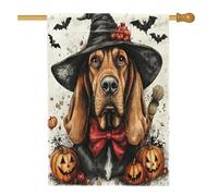 Drapeau d'Halloween double face pour maison de chien de sorcière de lévrier 71,1 x 101,6 cm pour décoration extérieure, citrouille, chauve-souris, chiot en toile, drapeau de maison, motif animal de