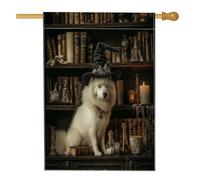 Drapeau d'Halloween Eskimos pour maison de chien, 71,1 x 101,6 cm, double face pour décoration extérieure, livres magiques effrayants sorcières, chiots avant cour en lin, drapeau de maison pour animal