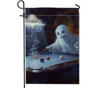 Drapeau d'Halloween fantôme jouant au billard de jardin, décoration de pelouse double face, drapeau effrayant de vacances d'automne 30,5 x 45,7 cm