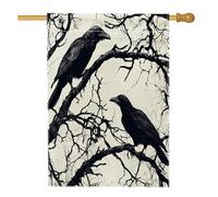 Drapeau d'Halloween horreur gothique corbeau 71,1 x 101,6 cm pour extérieur, vintage gothique effrayant arbre corbeau vertical en lin, drapeau de maison, drapeau effrayant pour cour avant cour arrière