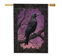 Drapeau d'Halloween horreur gothique corbeau 71,1 x 101,6 cm pour l'extérieur, vintage gothique effrayant rose corbeau en lin vertical standard pour maison, drapeau effrayant pour cour avant cour