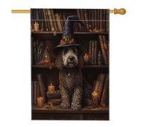 Drapeau d'Halloween Labradoodle pour maison de chien, 71,1 x 101,6 cm pour l'extérieur, livres magiques effrayants sorciers, chiot, drapeau vertical standard en lin, pour maison, animal de compagnie