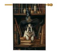 Drapeau d'Halloween pour maison de chien Boston Terrier 71,1 x 101,6 cm pour extérieur, livres magiques effrayants sorciers, chiot standard vertical en lin, drapeau pour maison, animal de compagnie