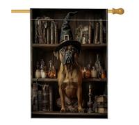 Drapeau d'Halloween pour maison de chien boxer 71,1 x 101,6 cm double face pour décoration extérieure, livres magiques effrayants sorcières, chiots en lin, drapeau de maison, drapeau pour animal de
