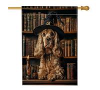 Drapeau d'Halloween pour maison de chien cocker 71,1 x 101,6 cm double face pour décoration extérieure, livres magiques effrayants sorcières, chiots avant cour en lin, drapeau de maison, petit drapeau
