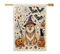 Drapeau d'Halloween pour maison de chien de Poméranie 71 x 101,6 cm pour l'extérieur, jolies chauves-souris de vacances verticales standard en lin pour maison, fantômes avant cour arrière-cour