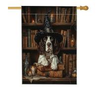 Drapeau d'Halloween pour maison de chien épagneul springer 71,1 x 101,6 cm pour l'extérieur, livres magiques effrayants sorciers, chiot standard vertical en lin, drapeau de maison, drapeau pour la