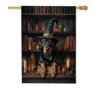 Drapeau d'Halloween pour maison de chien Rottweilers 71,1 x 101,6 cm pour extérieur, livres magiques effrayants sorciers, chiot standard, drapeau vertical en lin, drapeau pour maison, animal de