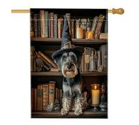 Drapeau d'Halloween pour maison de chien Schnauzer 71,1 x 101,6 cm pour l'extérieur, livres magiques effrayants, chiot, drapeau vertical standard en lin, pour maison, animal de compagnie, devant cour