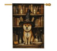 Drapeau d'Halloween Shiba Lnu pour maison de chien, 71,1 x 101,6 cm, double face pour décoration extérieure, livres magiques effrayants, chiots en lin, drapeau de maison pour animal de compagnie