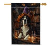 Drapeau d'Halloween St. Bernard pour maison de chien, 71,1 x 101,6 cm, double face pour décoration extérieure, livres magiques effrayants sorcières, chiots en lin, drapeau de maison, petit drapeau de