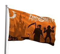 Drapeau d'Halloween tête de mort 0,9 x 1,5 m - Grand décor effrayant avec 2 œillets en laiton pour mur intérieur et extérieur, jardin, cour, maison et festival