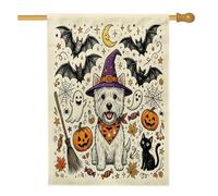 Drapeau d'Halloween Westie pour maison de chien 71,1 x 101,6 cm pour l'extérieur, jolies chauves-souris de vacances verticales standard en lin pour maison, fantômes avant cour arrière-cour drapeau