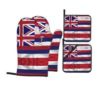 Drapeau d'Hawaï américain. Cet ensemble unique de gants de cuisine et maniques imprimés est une combinaison attrayante, avec un polyester résistant à l'eau et un tissu isolant thermique.