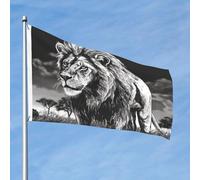 Drapeau d'illustration lion noir et blanc 61 x 91 cm double face sans décoloration drapeau de jardin drapeau de cour drapeau de cour avec bannière extérieure en laiton décoration pour cour, porche