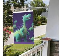 Drapeau dinosaure de dessin animé 61 x 91 cm pour extérieur et intérieur, printemps, été, automne, hiver, drapeaux de jardin avec œillets verticaux double face pour décorations de cour