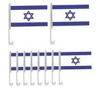 Drapeau d'Israël pour voiture 10 pièces 12x18 pouces drapeau juif double face avec clip de montage drapeaux de pays imperméables et résistants à la décoloration en plein air pour les défilés, les fes
